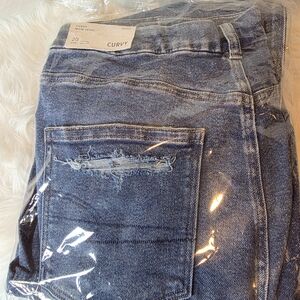 American Eagle Acid Wash Distressed Curvy Mom Jean Stretch High Rise NWT Size 20